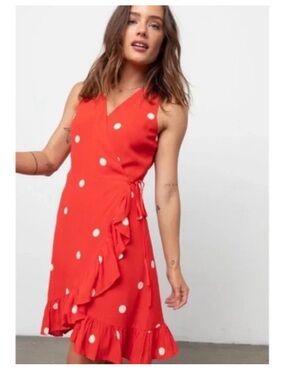 Rails Red Polka Dot Wrap Dress with Ruffle Trim - Size Small